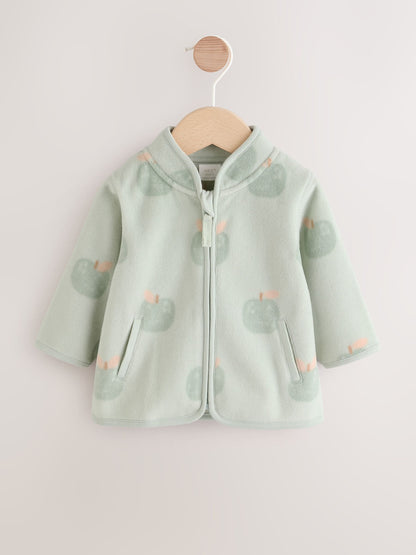 Sage Green Apple Print Baby Micro Fleece Jacket (0mths-2yrs)