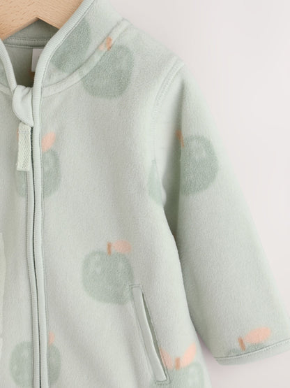 Sage Green Apple Print Baby Micro Fleece Jacket (0mths-2yrs)