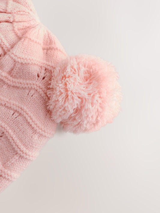 Pink Baby Pointelle Double Pom Trapper Hat (0mths-2yrs) image 2