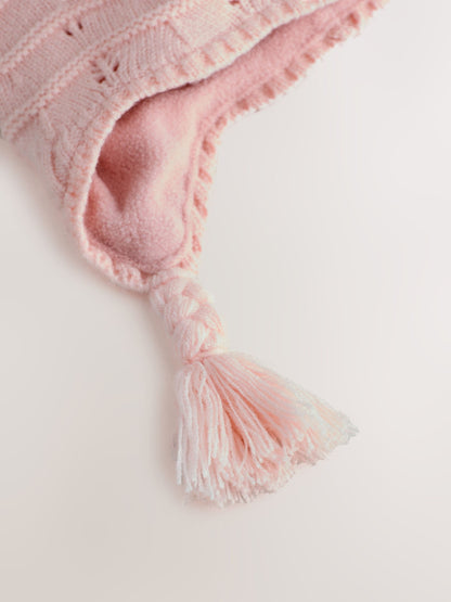 Pink Baby Pointelle Double Pom Trapper Hat (0mths-2yrs) image 4