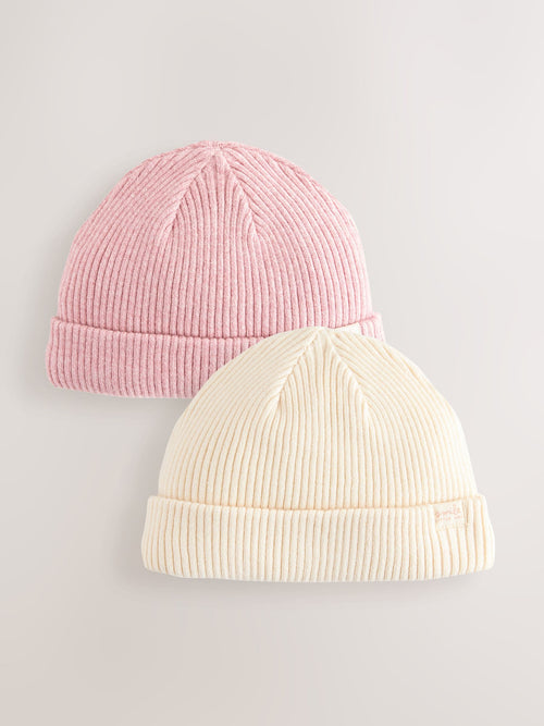 Pink/Cream Cable Knitted Baby Beanies 2 Pack (0-18mths) image 1