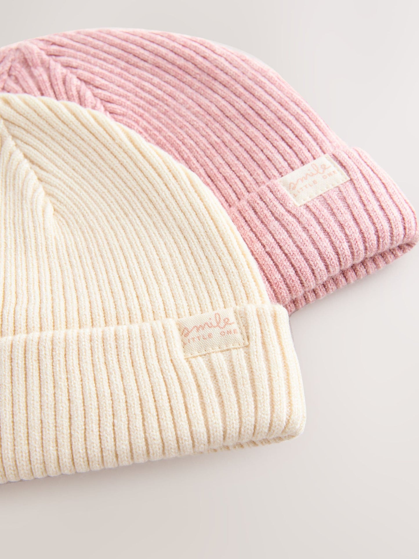 Pink/Cream Cable Knitted Baby Beanies 2 Pack (0-18mths) image 4
