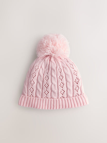 Pink Pointelle Cable Knitted Pom Hat image 1