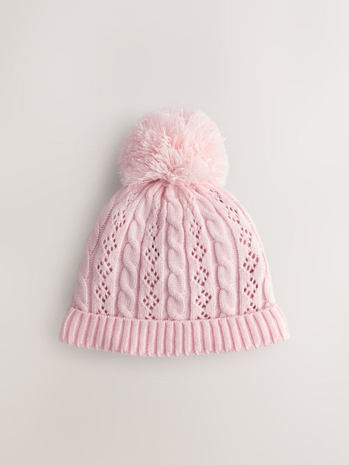 Pink Pointelle Cable Knitted Pom Hat image 1
