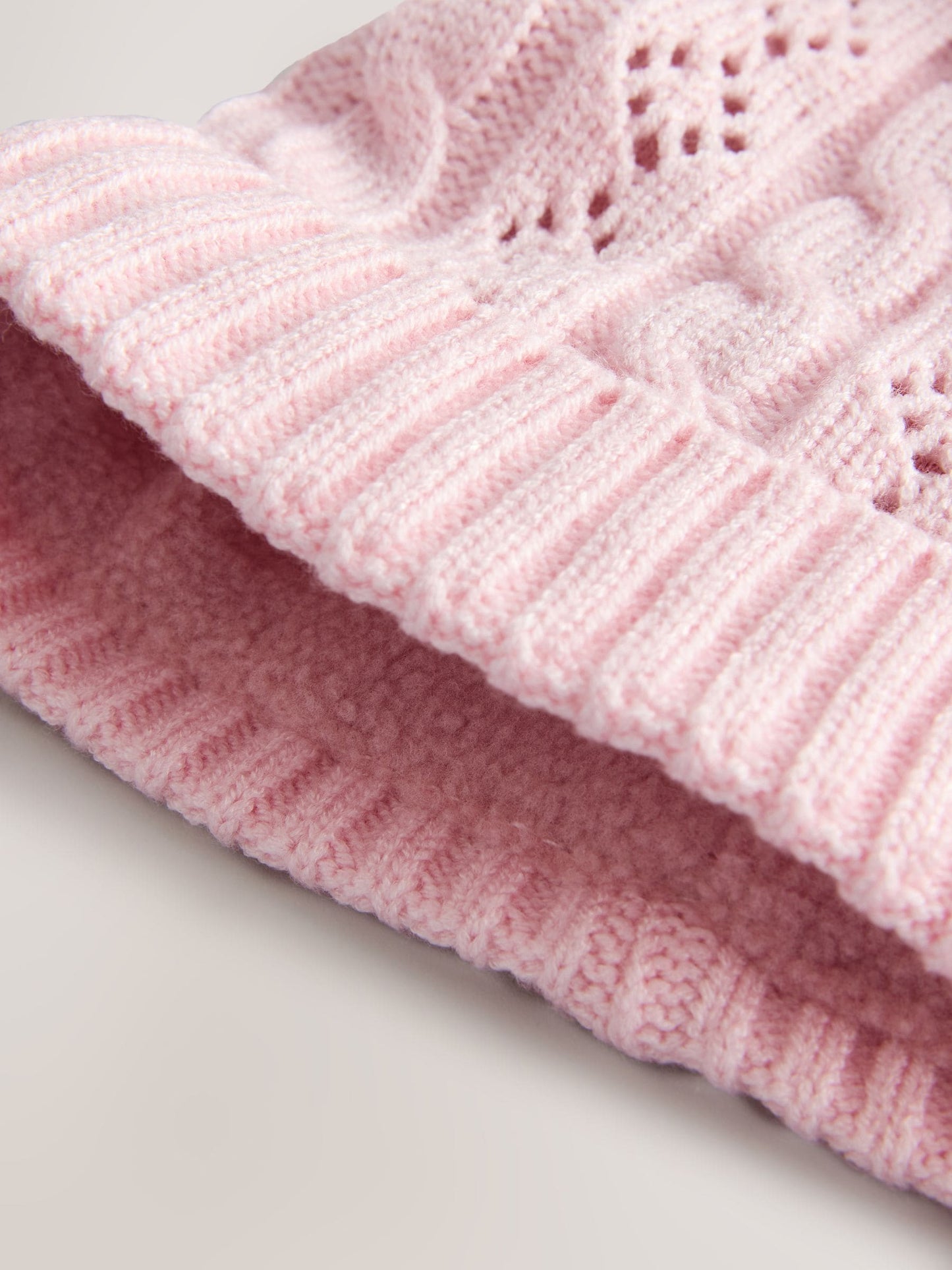 Pink Pointelle Cable Knitted Pom Hat image 2