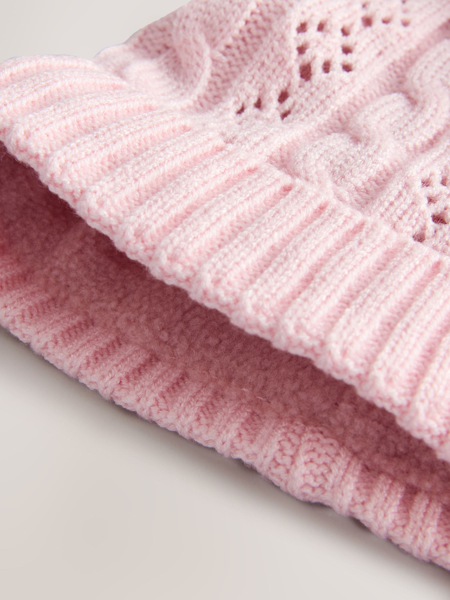 Pink Pointelle Cable Knitted Pom Hat image 2