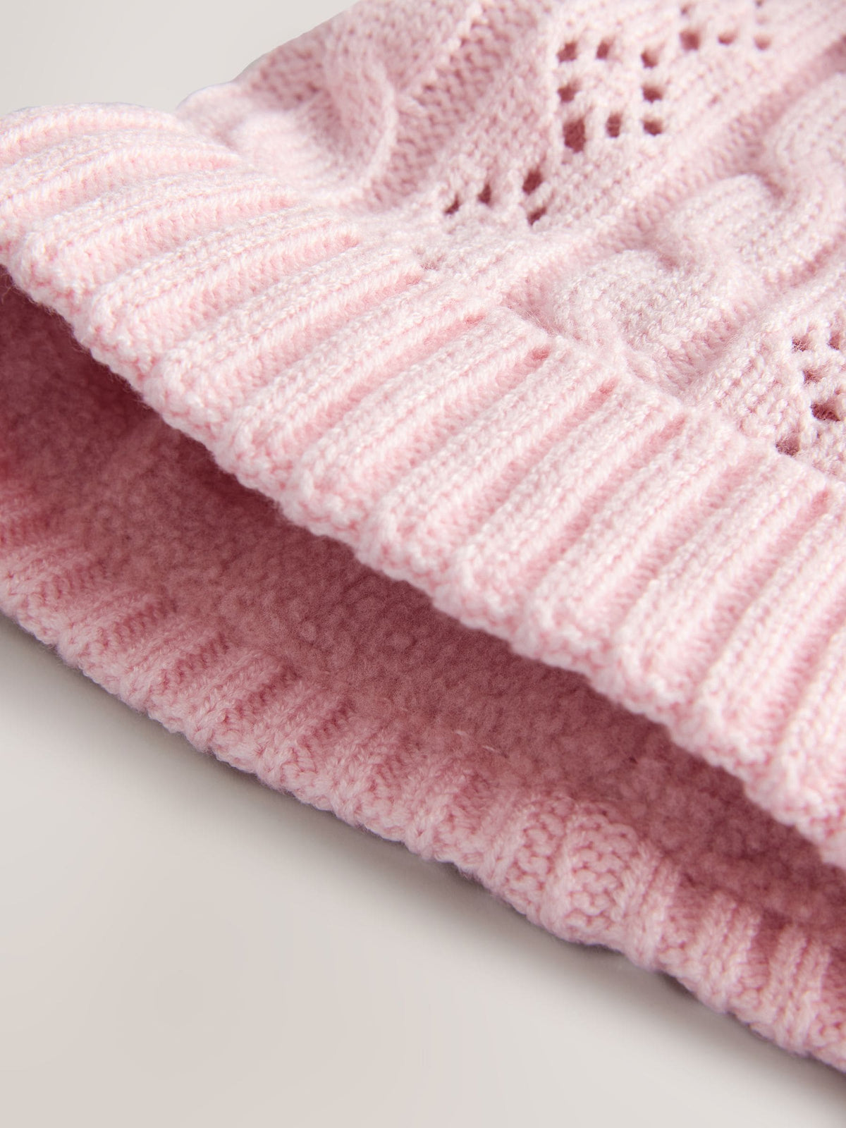 Pink Pointelle Cable Knitted Pom Hat image 2