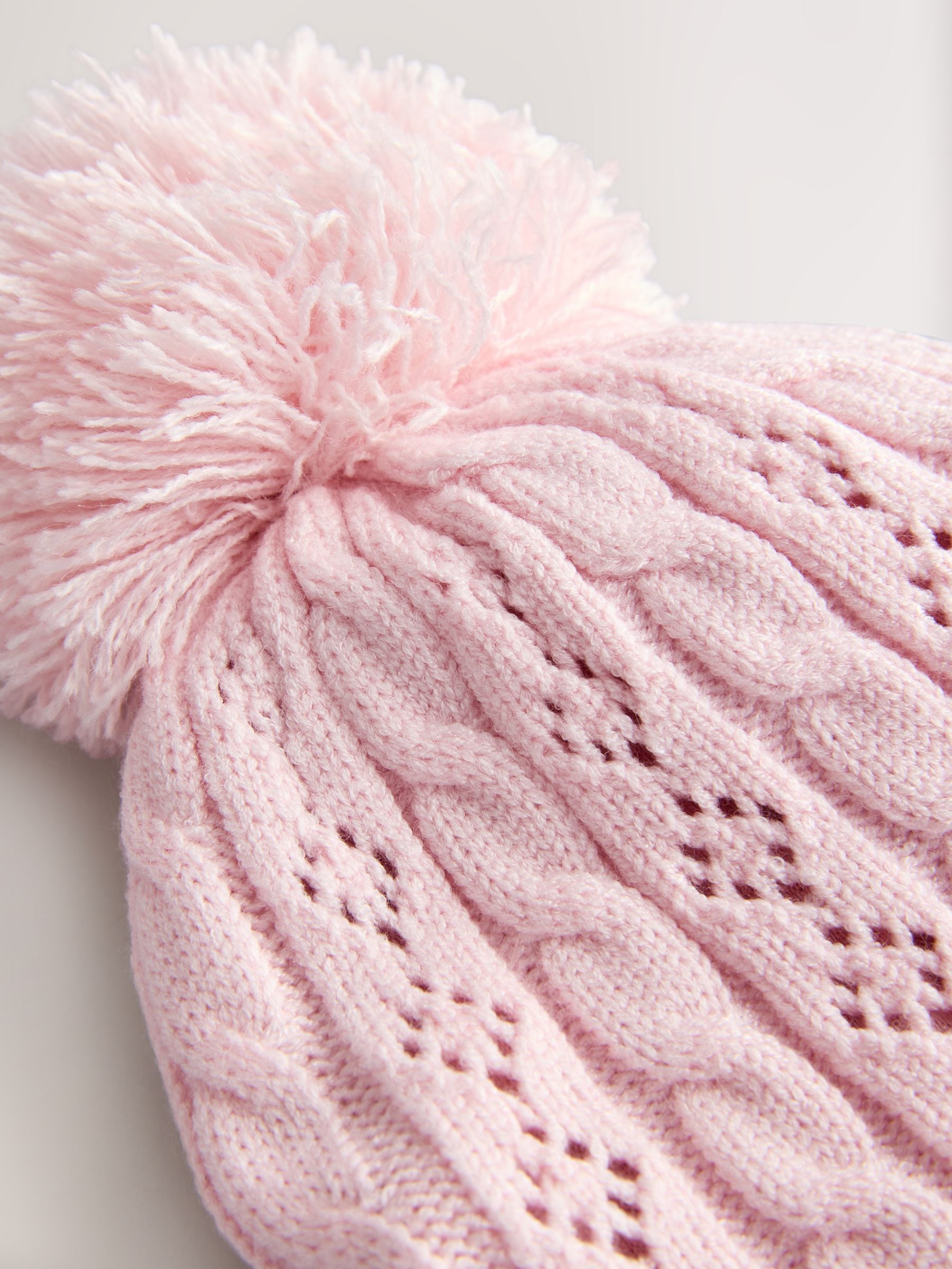 Pink Pointelle Cable Knitted Pom Hat image 3