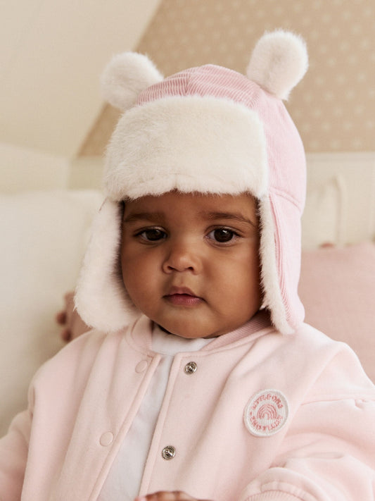 Pink Cord Baby Trapper Hat (0mths-2yrs) image 1