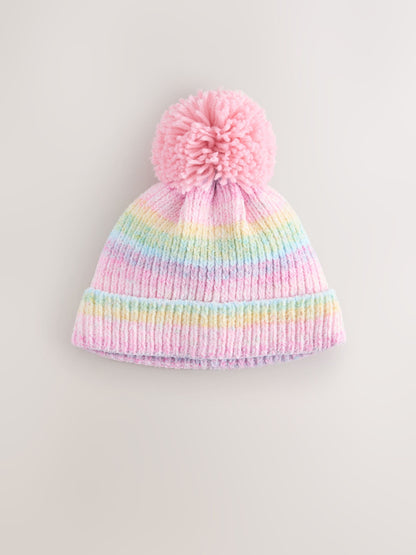 Multi Bright Baby Chenille Knitted Pom Hat (0mths-2yrs) - image 1