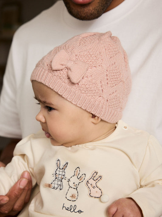 Pink Crochet Knitted Baby Hat (0mths-2yrs) image 1