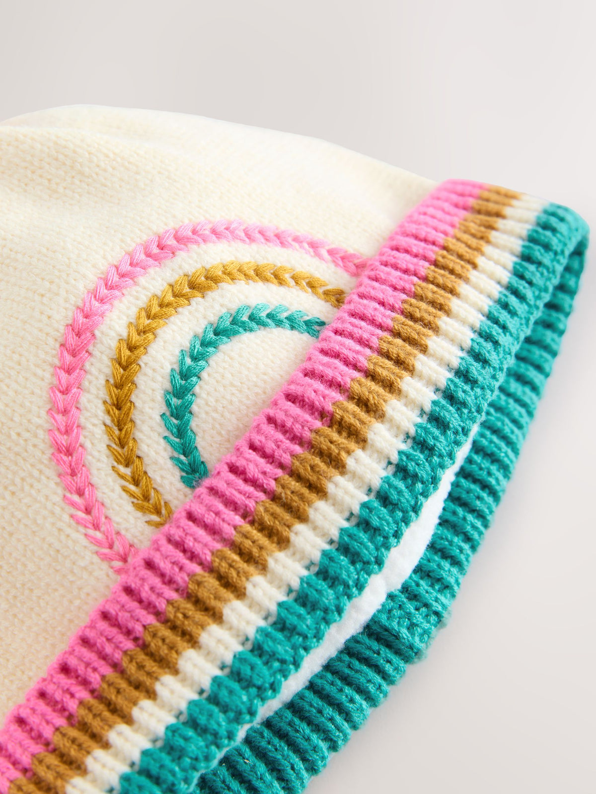 Cream Rainbow Embroidered Baby Knitted Pom Hat (0mths-2yrs) - image 2