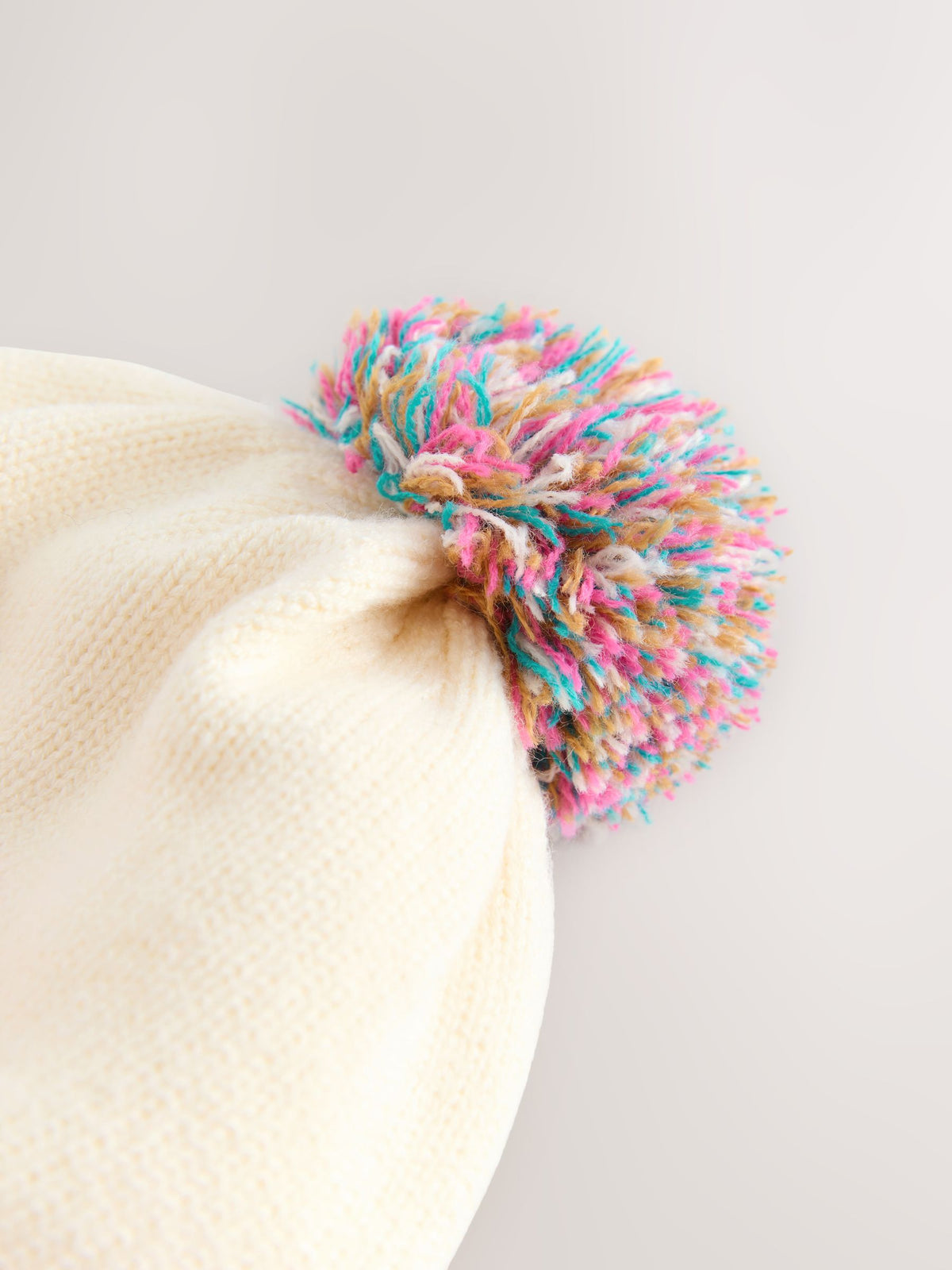 Cream Rainbow Embroidered Baby Knitted Pom Hat (0mths-2yrs) - image 3