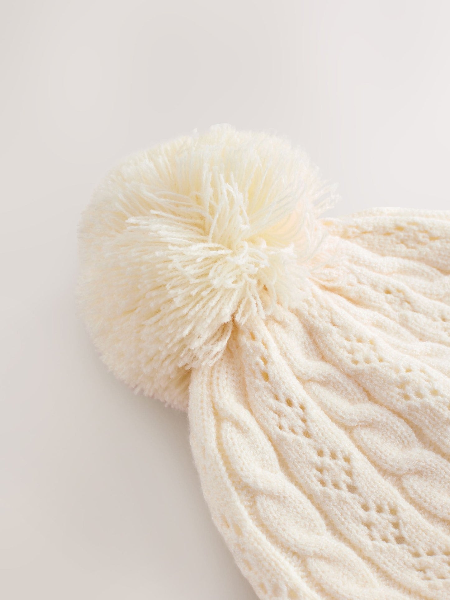Ecru Pointelle Cable Knitted Pom Hat (0mths-2yrs)