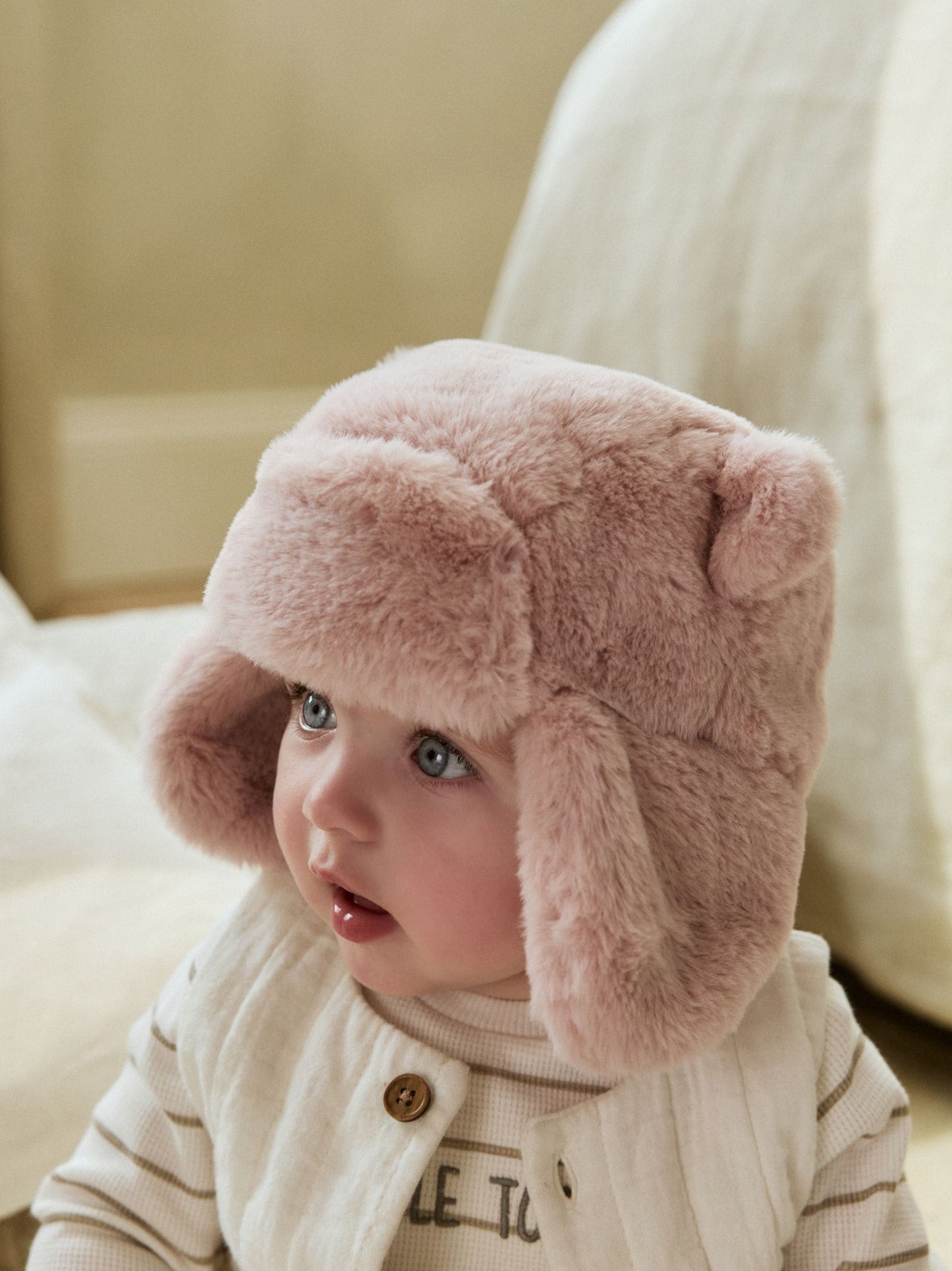 Pink Faux Fur Bear Baby Trapper Hat (0mths-2yrs) image 1