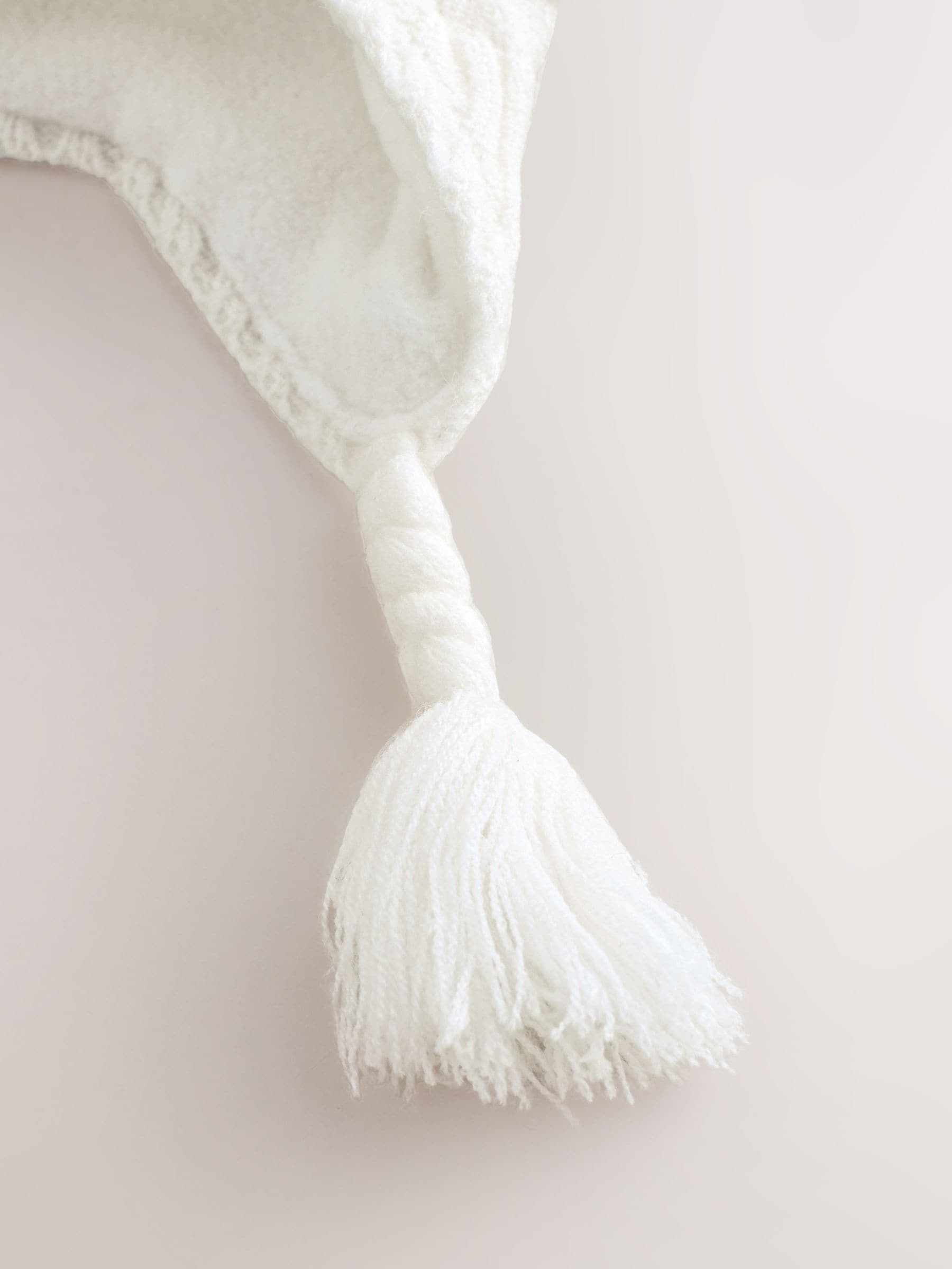 White Knitted Baby Pointelle Double Pom Trapper Hat (0mths-2yrs) image 3