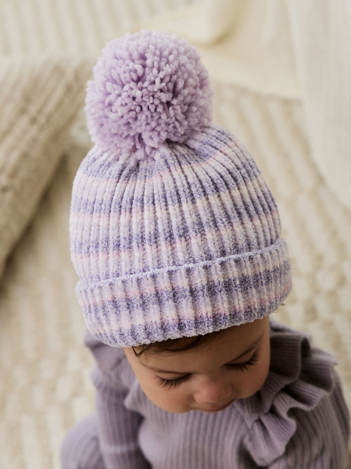 Lilac Tonal Baby Chenille Knitted Pom Hat (0mths-2yrs) - image 1
