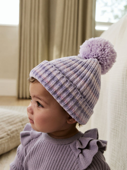 Lilac Tonal Baby Chenille Knitted Pom Hat (0mths-2yrs) image 3