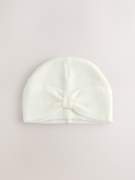 White Knitted Bow Baby Turban Hat (0mths-2yrs) image 1