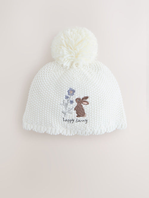 Cream Baby Embroidered Bunny Character Hat (0mths-2yrs) image 1