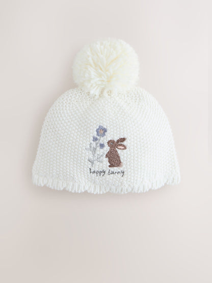 Cream Baby Embroidered Bunny Character Hat (0mths-2yrs) image 1