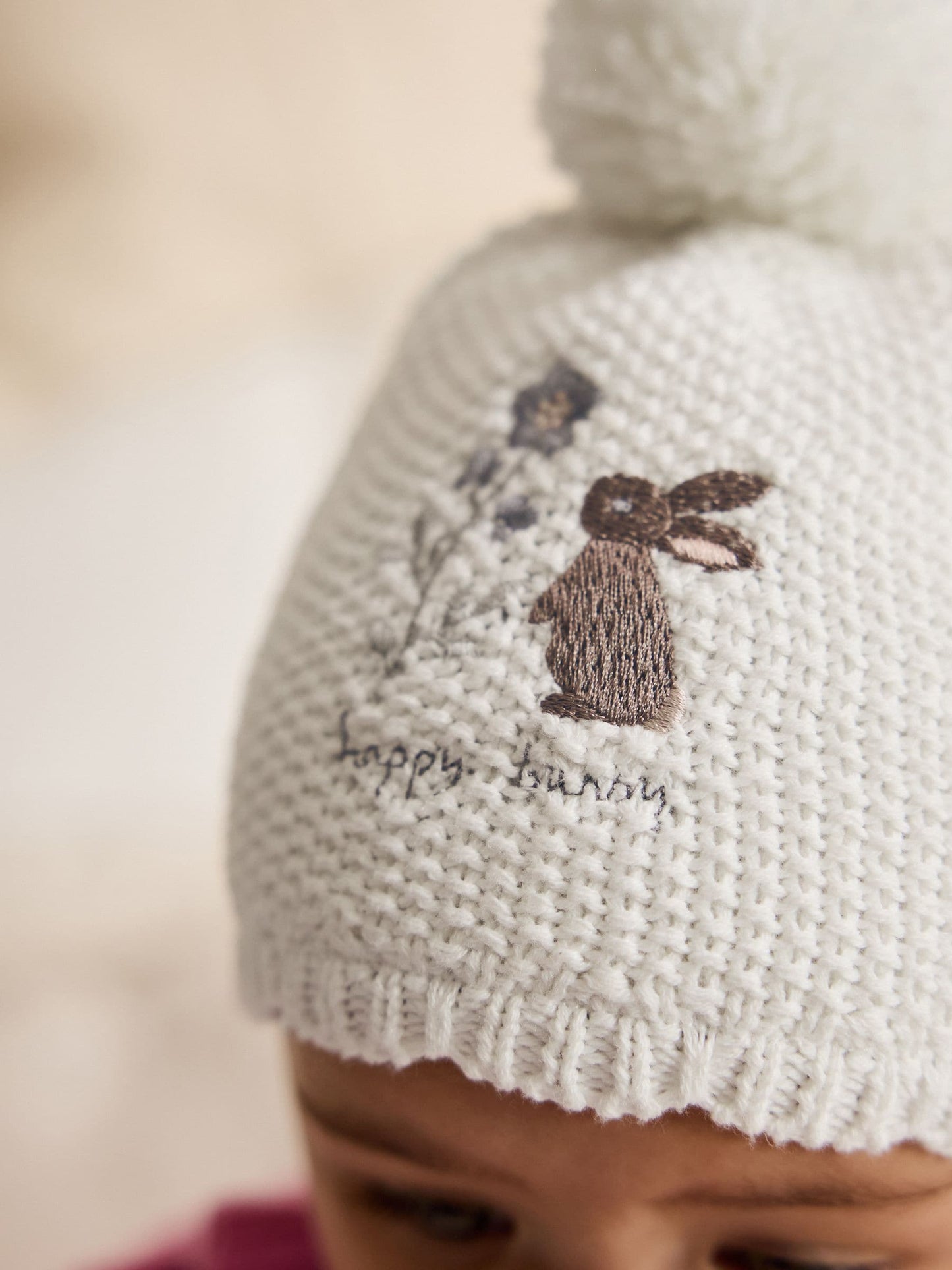 Cream Baby Embroidered Bunny Character Hat (0mths-2yrs) image 3