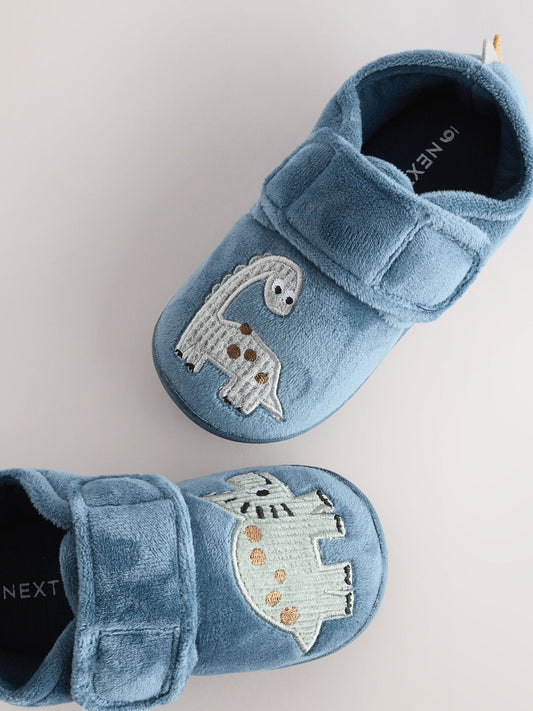 Blue Dinosaur Warm Lined Cupsole Slippers image 1