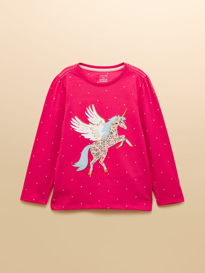 Joules Girls' Ava Pink Pegasus Applique Long Sleeve Top image 1