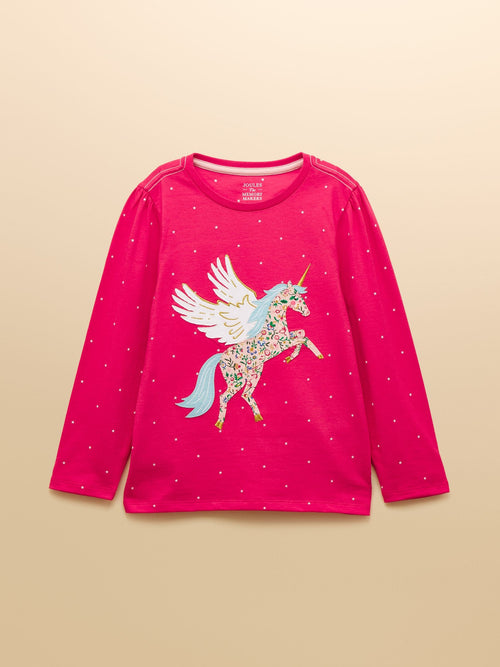 Joules Girls' Ava Pink Pegasus Applique Long Sleeve Top image 1