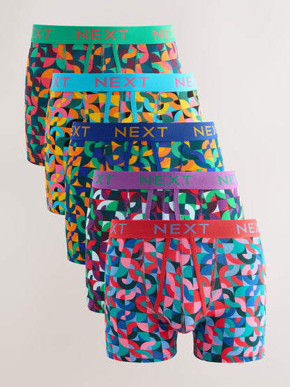 Dsiney Kidz - Bright Blue/Orange/Purple Circle Geo Print A-Front Cotton Rich Boxers 5 Pack image 1