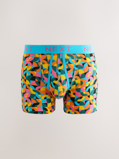 Dsiney Kidz - Bright Blue/Orange/Purple Circle Geo Print A-Front Cotton Rich Boxers 5 Pack image 4