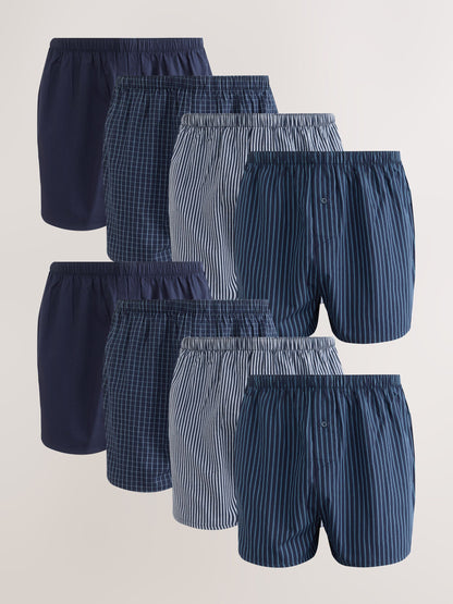 Dsiney Kidz - Navy Mixed Pattern 8 pack Woven Pure Cotton Rich Boxers image 1