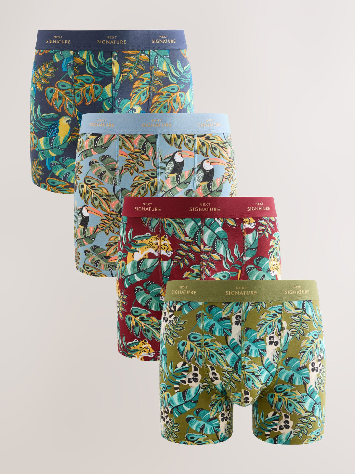 Dsiney Kidz - Green/Blue Leaf Animal Print 4 pack Signature Cotton Rich Trunks image 1