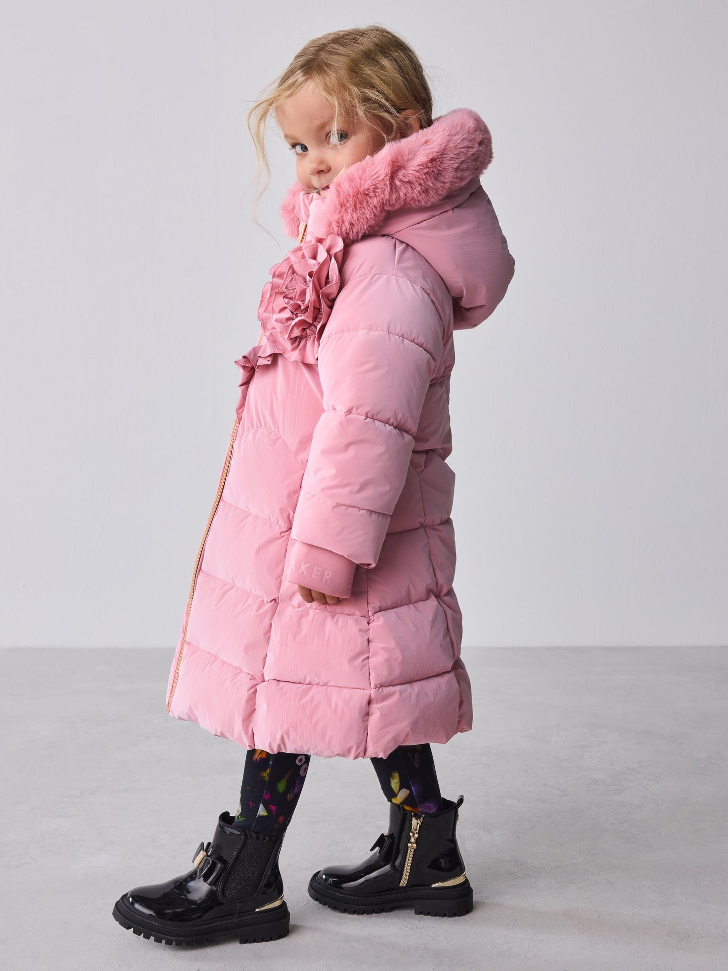 Baker by Ted Baker Pink Shower Resistant Corsage Skirted Padded Coat image 3