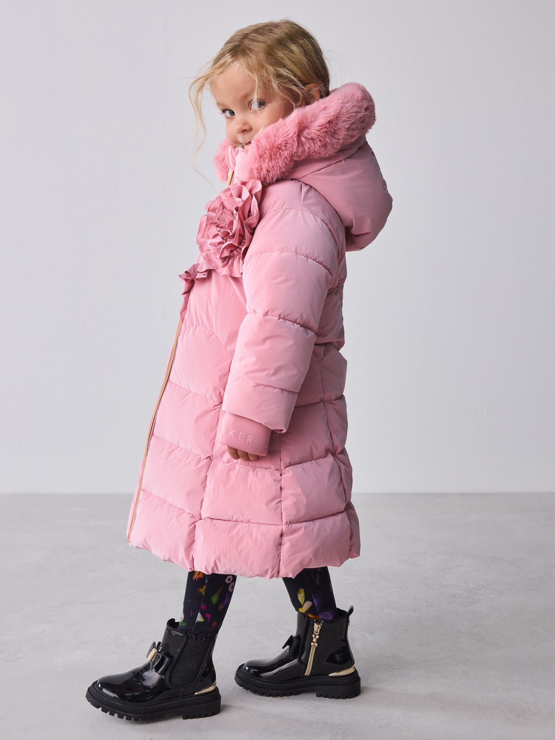 Baker by Ted Baker Pink Shower Resistant Corsage Skirted Padded Coat image 3