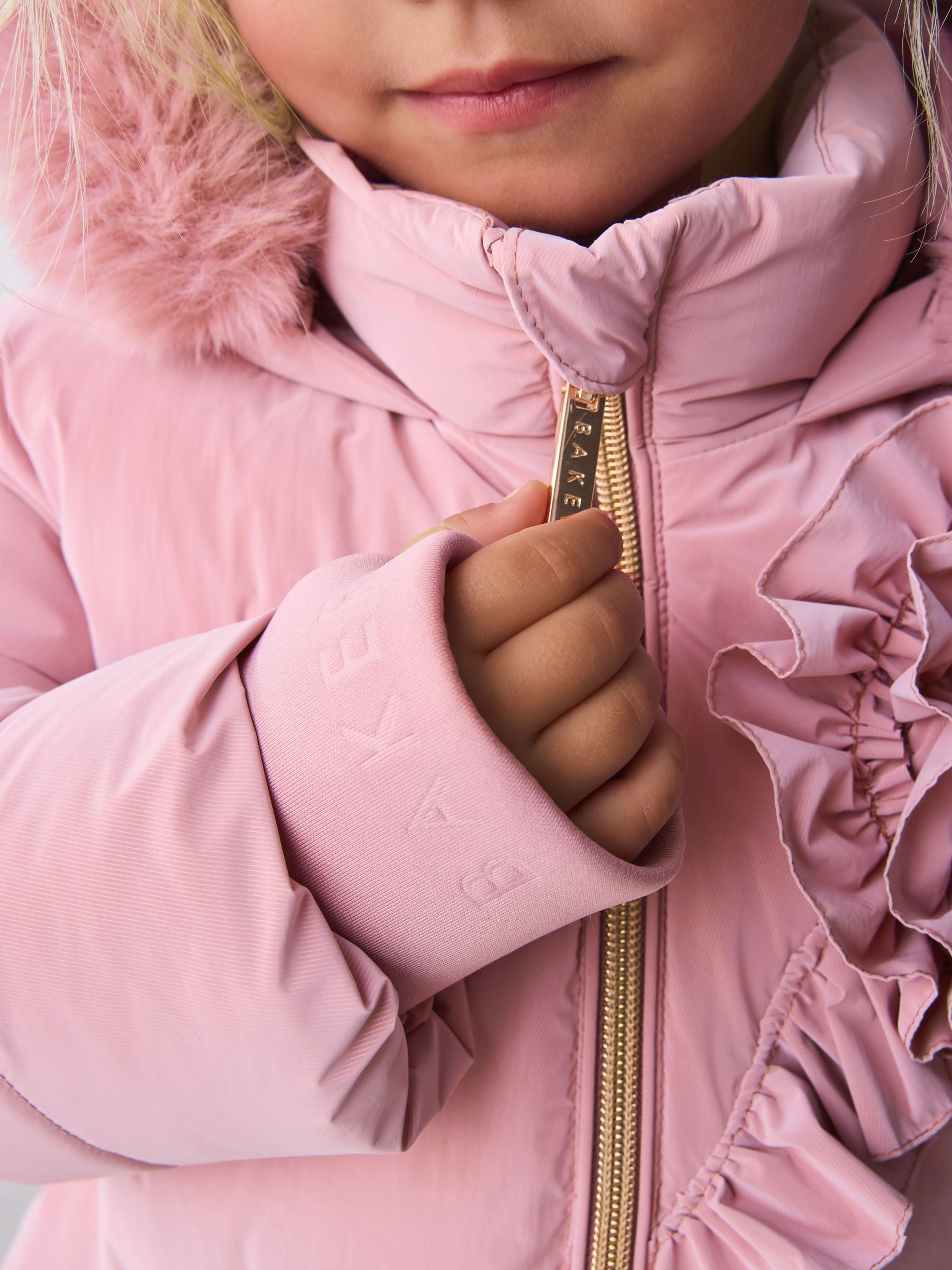 Baker by Ted Baker Pink Shower Resistant Corsage Skirted Padded Coat image 4