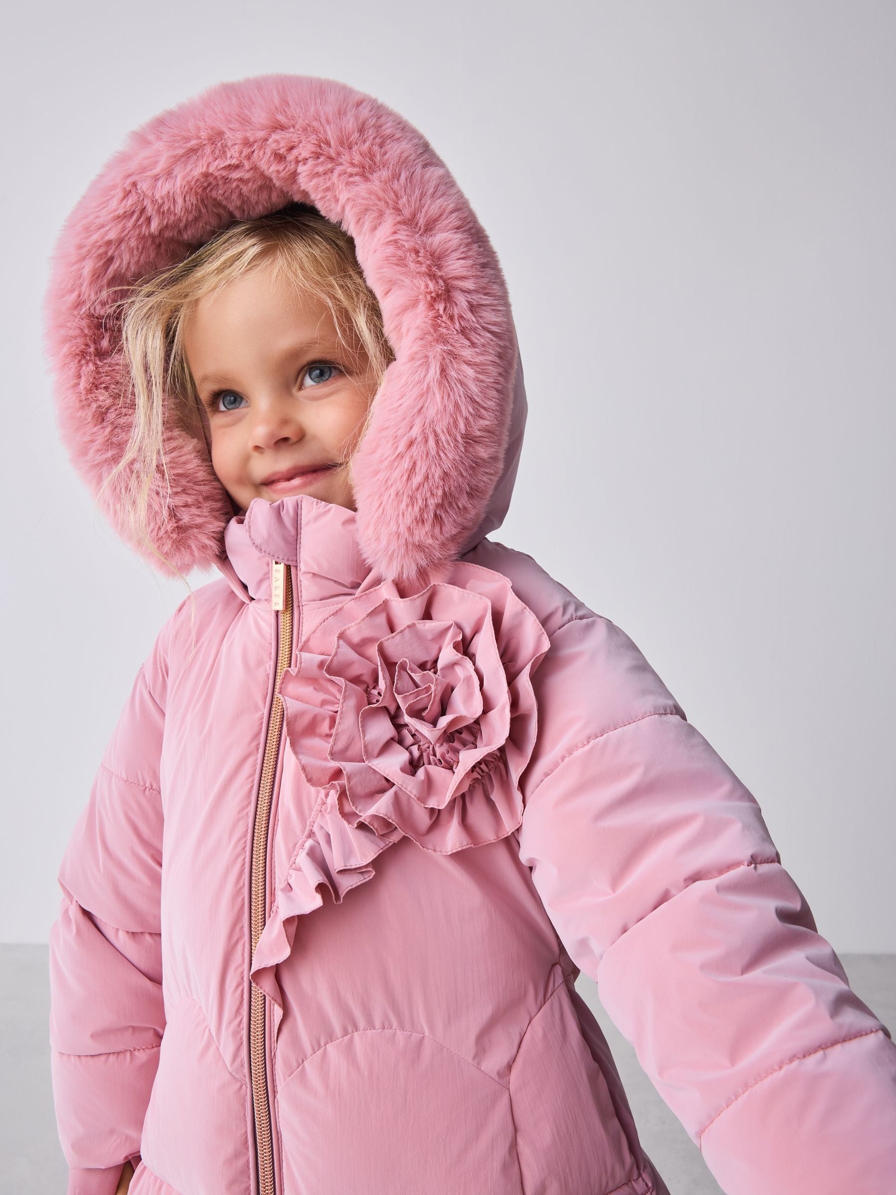 Baker by Ted Baker Pink Shower Resistant Corsage Skirted Padded Coat image 6