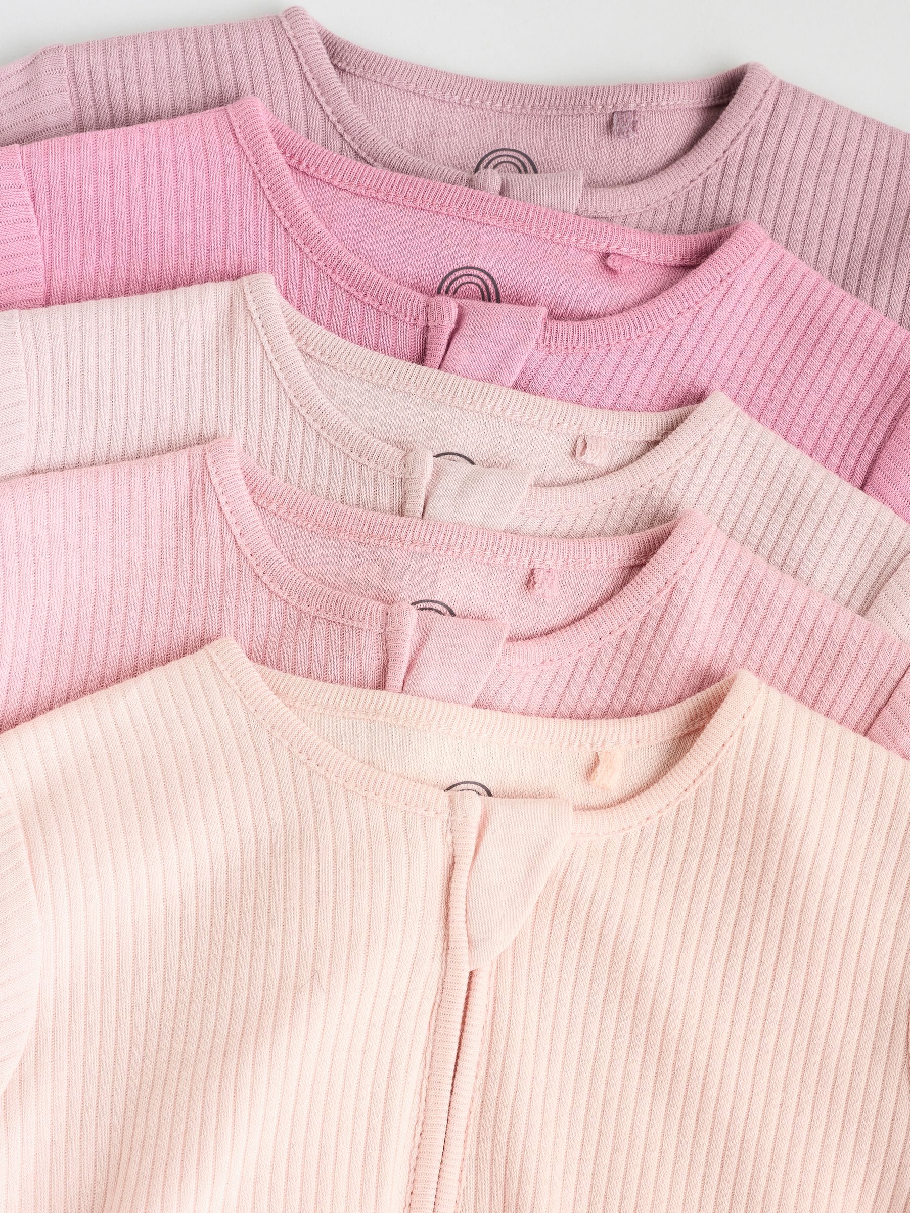 Pink 5 Pack Two Way Zip Baby Sleepsuits (0-2yrs) image 3