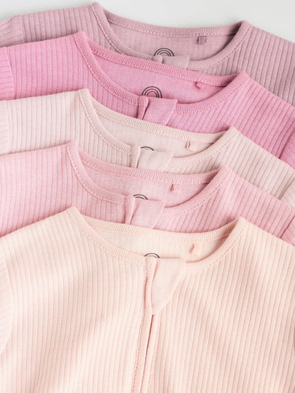Pink 5 Pack Two Way Zip Baby Sleepsuits (0-2yrs) image 3