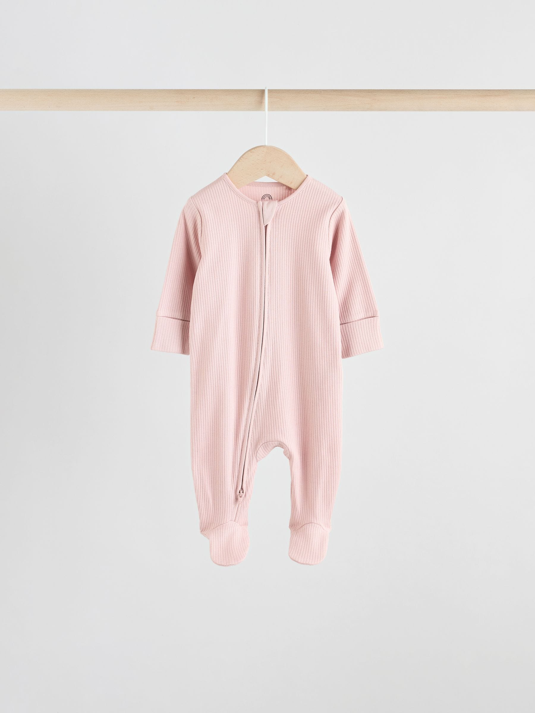 Pink 5 Pack Two Way Zip Baby Sleepsuits (0-2yrs) image 8