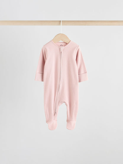 Pink 5 Pack Two Way Zip Baby Sleepsuits (0-2yrs) image 8