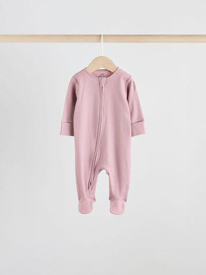 Pink 5 Pack Two Way Zip Baby Sleepsuits (0-2yrs) image 6