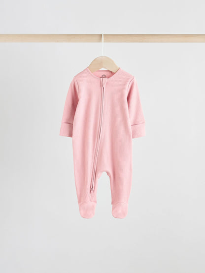 Pink 5 Pack Two Way Zip Baby Sleepsuits (0-2yrs) image 8