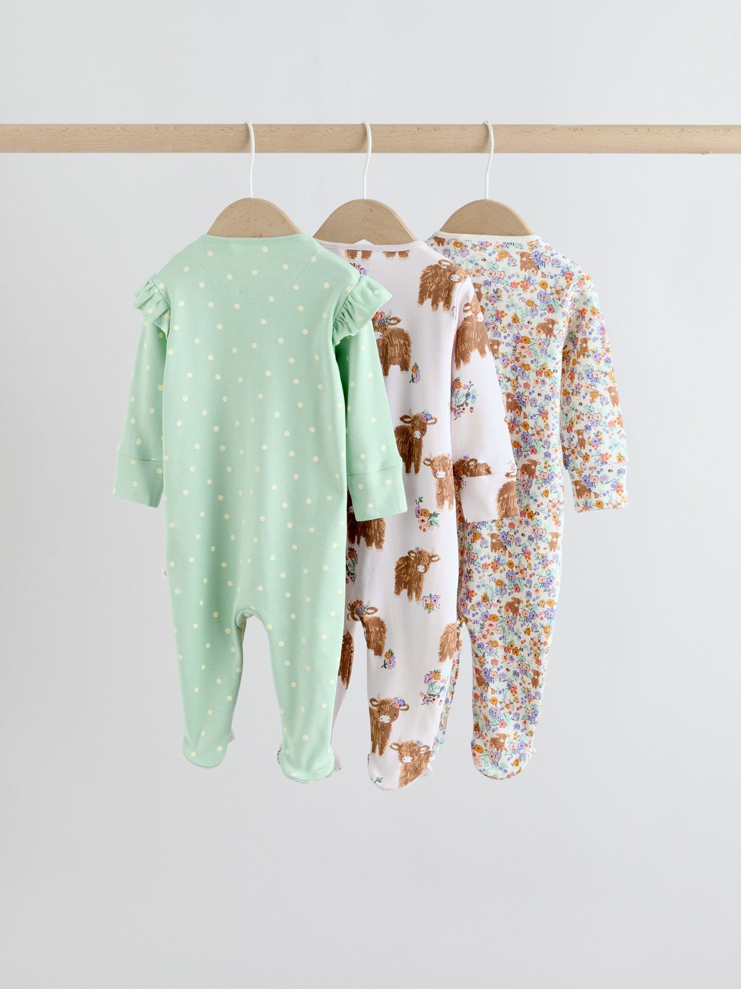 Sage Green Two Way Zip Sleepsuits 3 Pack (0mths-2yrs) image 5