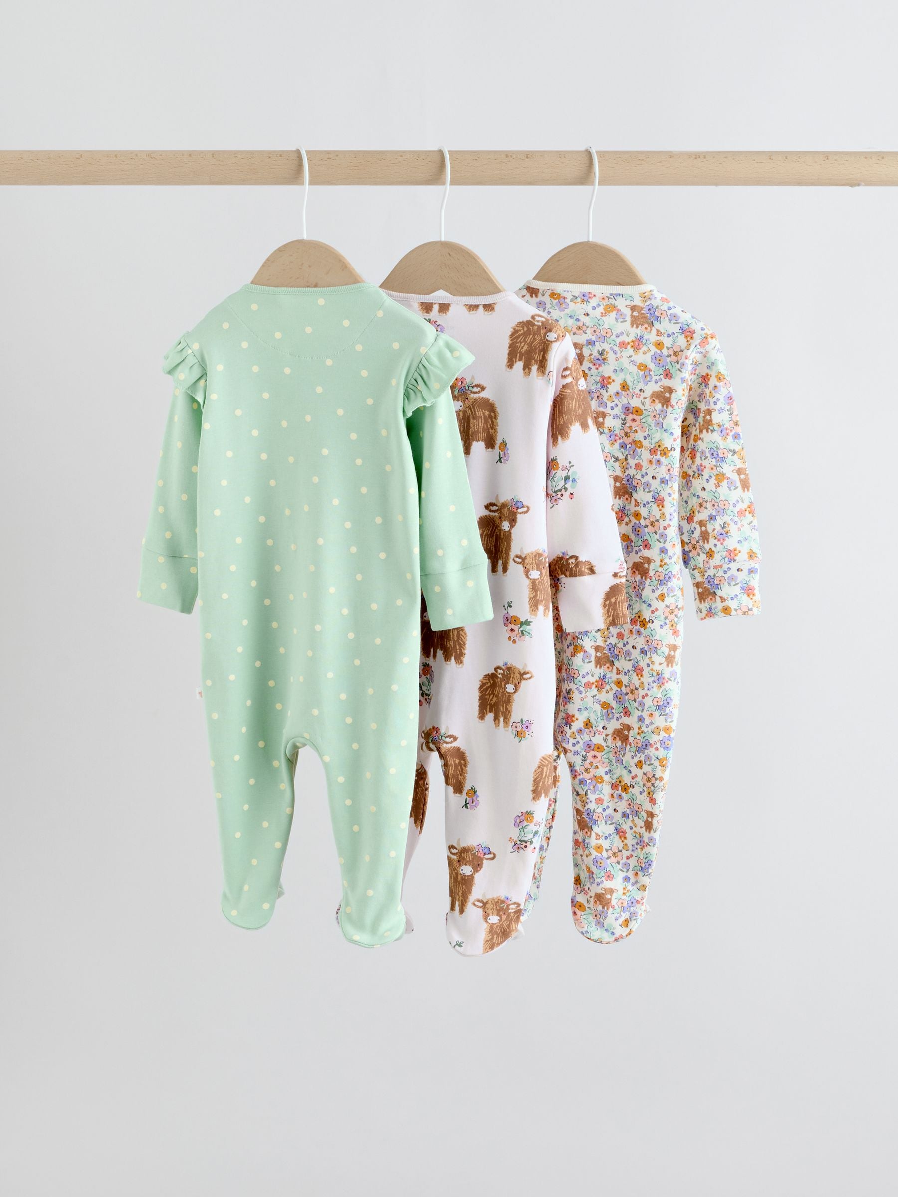 Sage Green Two Way Zip Sleepsuits 3 Pack (0mths-2yrs) image 5