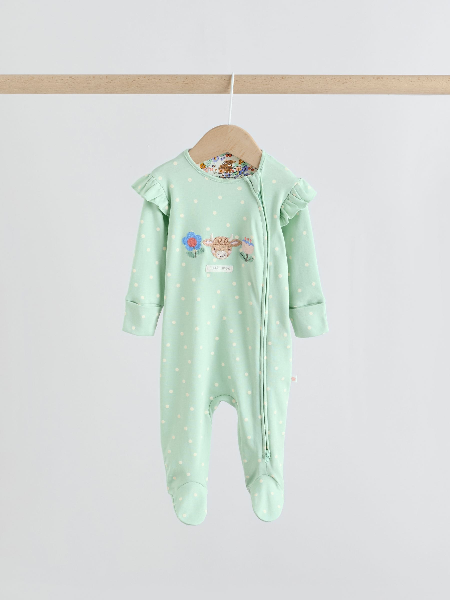 Sage Green Two Way Zip Sleepsuits 3 Pack (0mths-2yrs) image 6