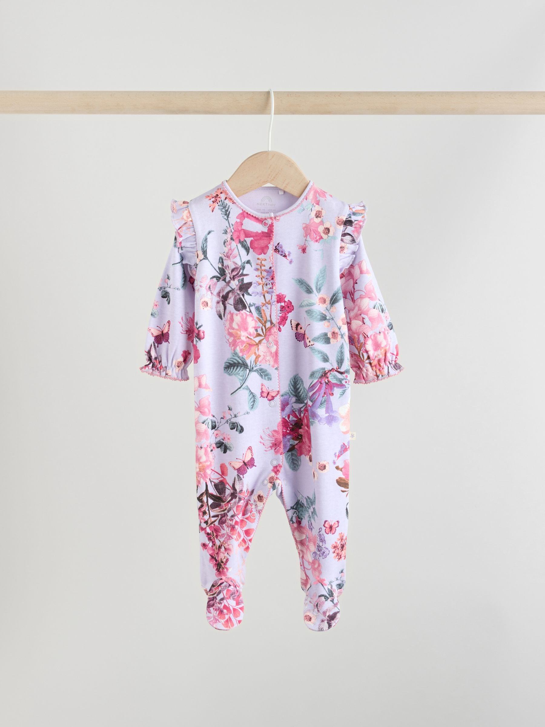 Ecru Floral Baby Sleepsuits 3 Pack (0mths-2yrs) image 3