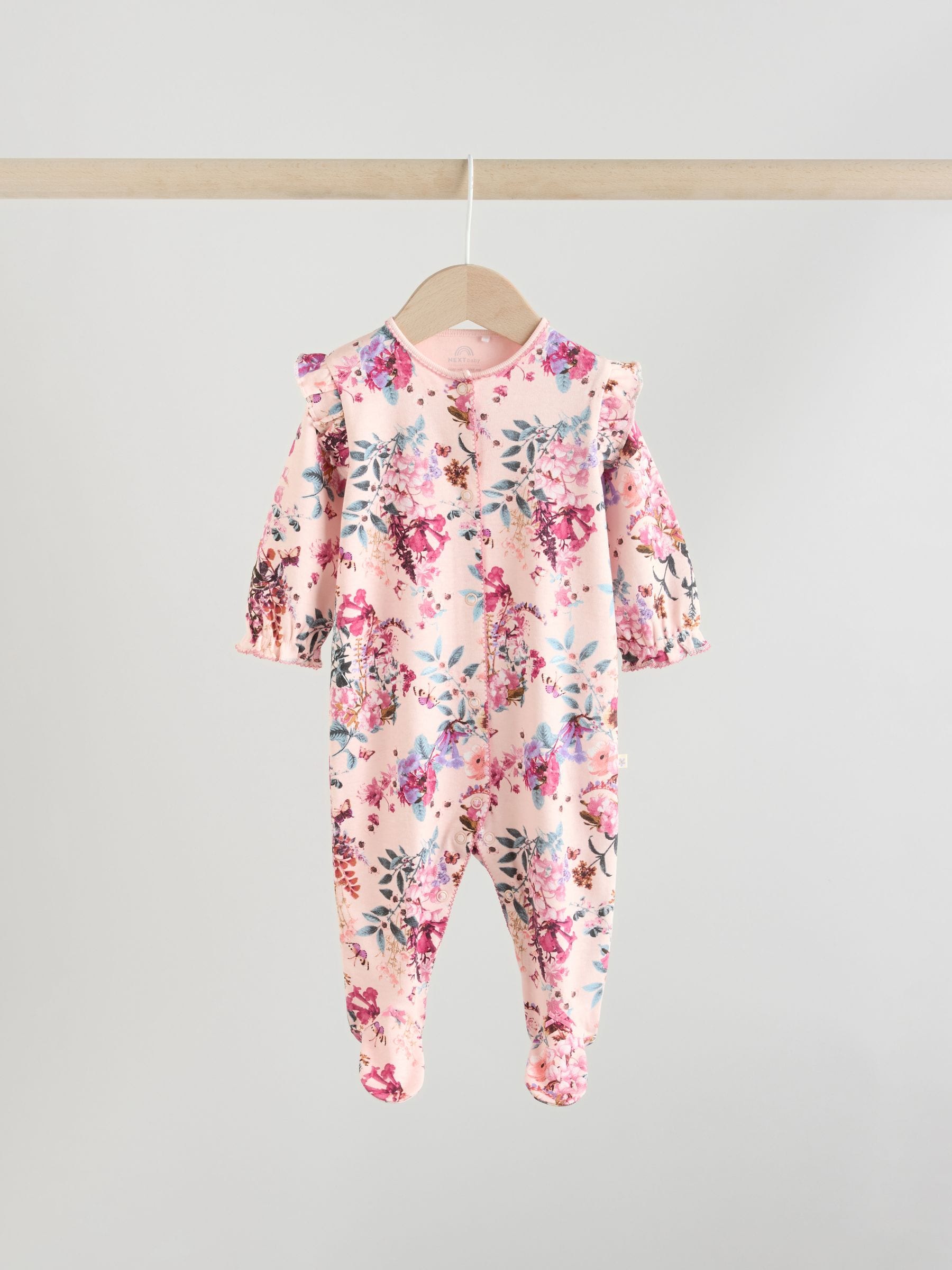 Ecru Floral Baby Sleepsuits 3 Pack (0mths-2yrs) image 4