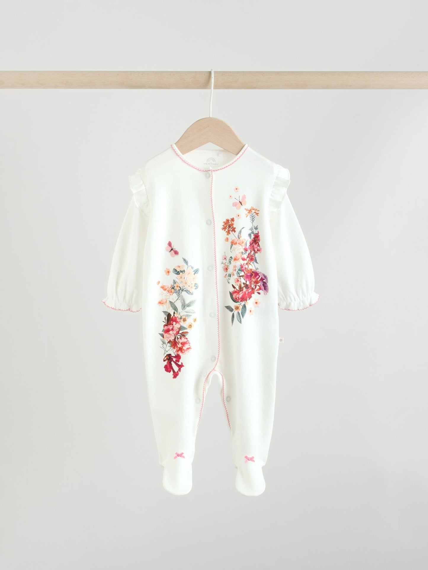 Ecru Floral Baby Sleepsuits 3 Pack (0mths-2yrs) image 5