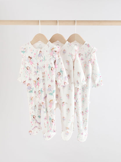 Ecru Fairy Two Way Zip Baby Sleepsuits 3 Pack (0-2yrs) image 1